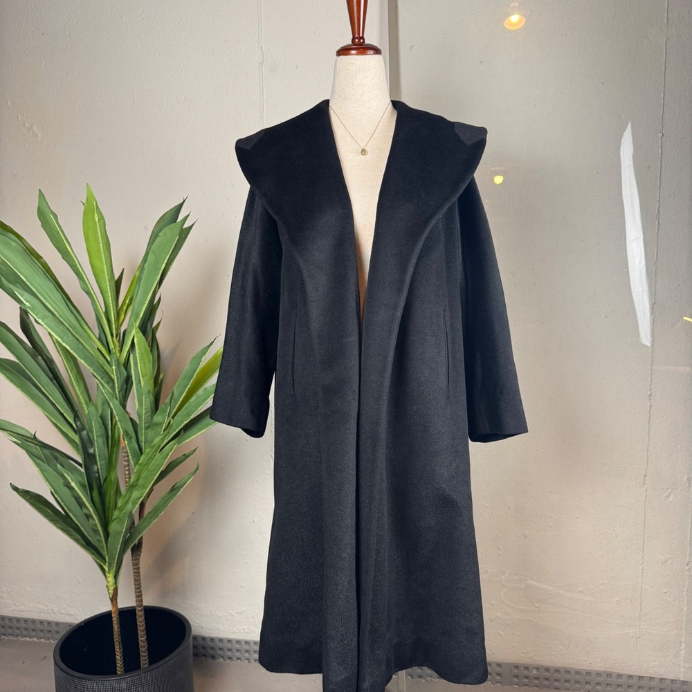 Old Hollywood Quiet Luxury Vintage 1960's Black Shawl Collar Longline Coat S/M